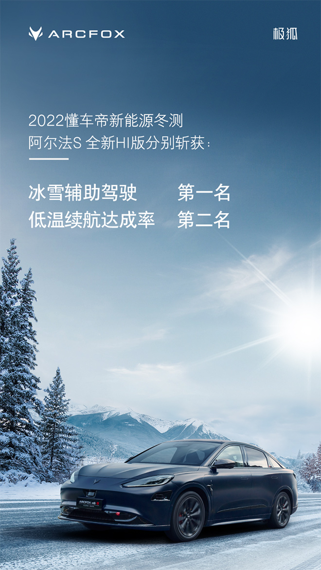 极狐获懂车帝新能源冬测榜金银双奖