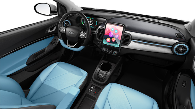 奇瑞小蚂蚁2023款配有梦魅蓝宁静、胭脂红炫酷、流樱粉浪漫3种双色内饰选择