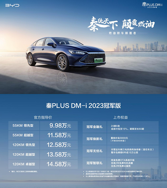 秦 PLUS DM-i 2023 冠军版车型价格表