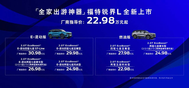 锐界L上市车型价格表