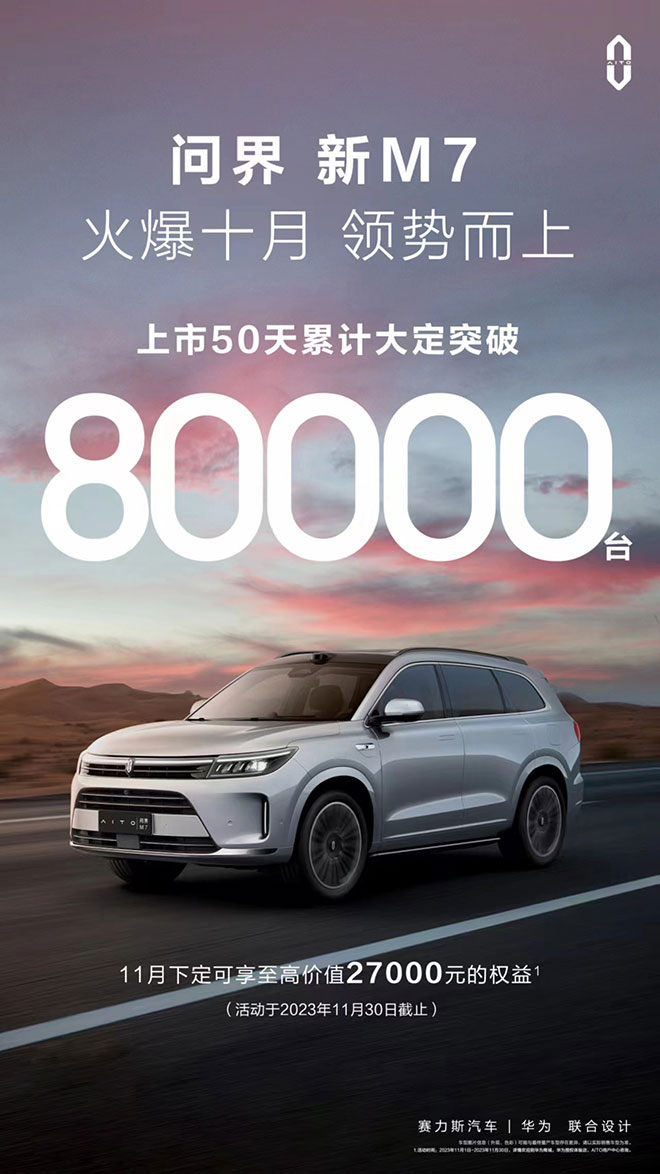 福利多 有保障 问界新M7大定50天破80000台