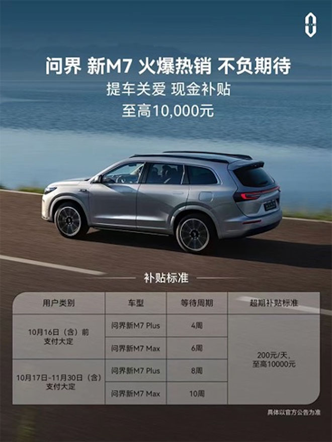 问界新M7大定破十万 华为鸿蒙智行引领智慧出行