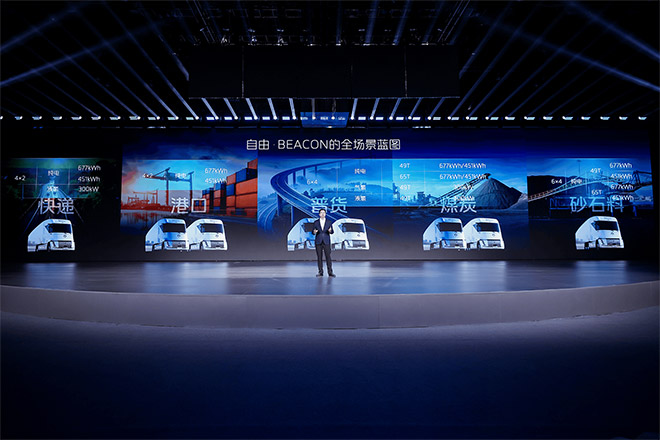 全球首个“可电可氢”智能重卡福田卡文BEACON