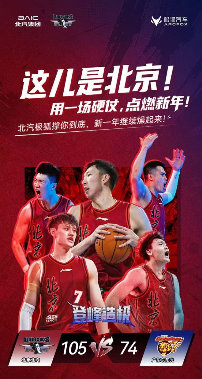 极狐汽车 北汽男篮开年大比分获胜