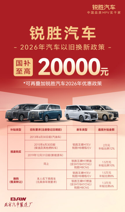 以旧换新省2万 锐胜M8六重礼遇